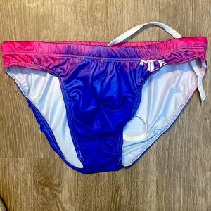 Pink and blue swim mens briefs.